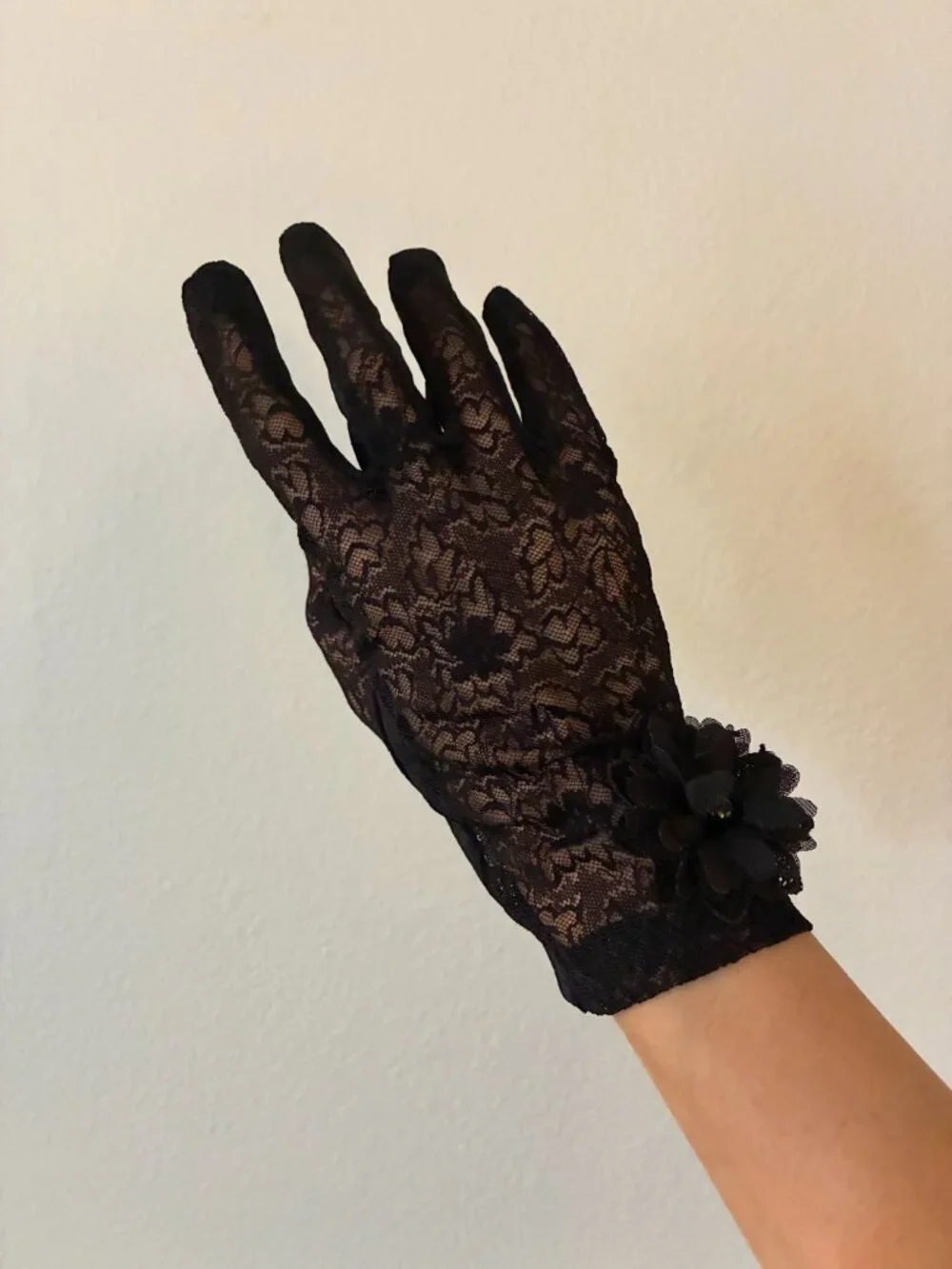 New Lace Black Gloves With Floral Applique Detail and Touchscreen Compatibility